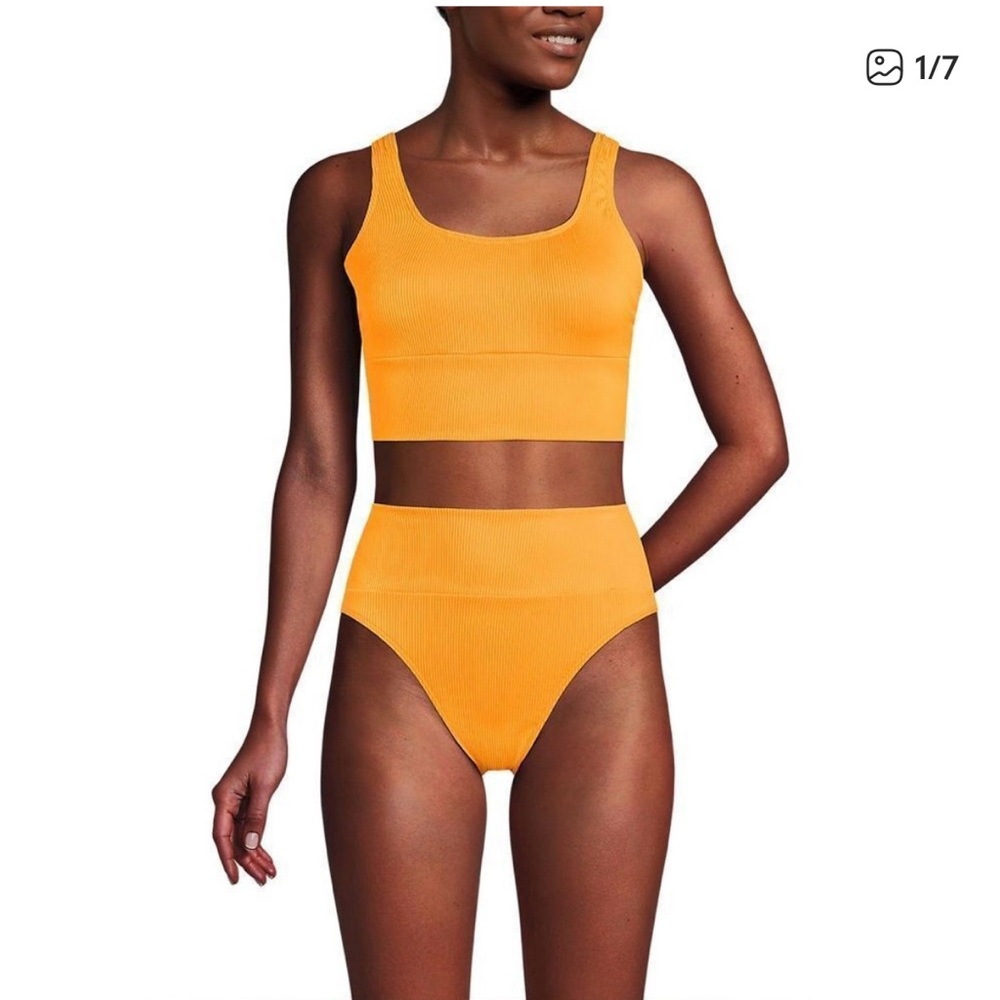 Lands' End Tuggless Ribbed Mikini and High Waisted Swimsuit Set